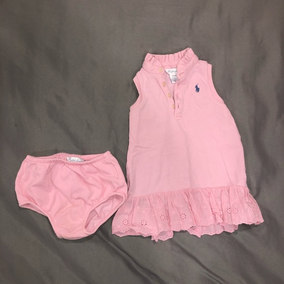 COPY - Baby Girl Pink Ralph Lauren Ruffle Collar Dress With Bumper Size 9 Months - Picture 3 of 12